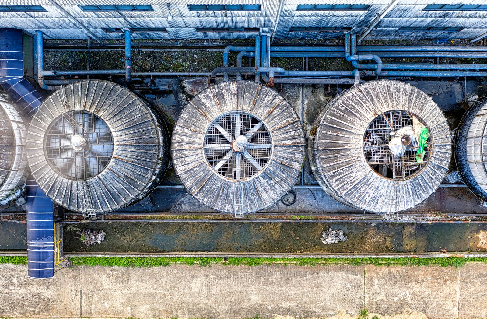 TAB services — overhead view of industrial ventilation grid on a commercial building